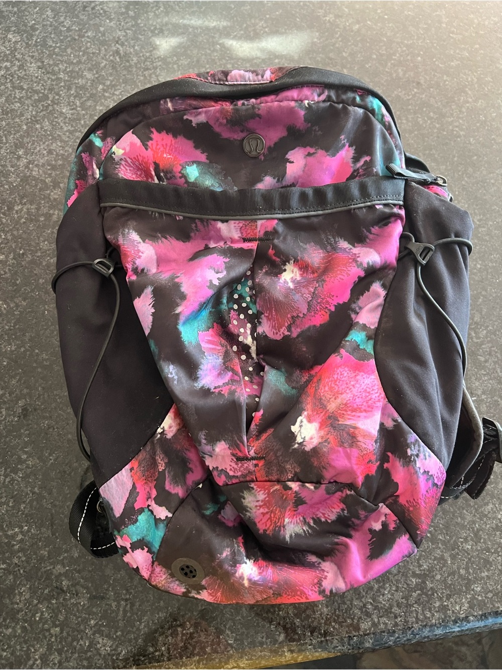lululemon athletica Black with Purple and Pink Watercolor Print Backpack